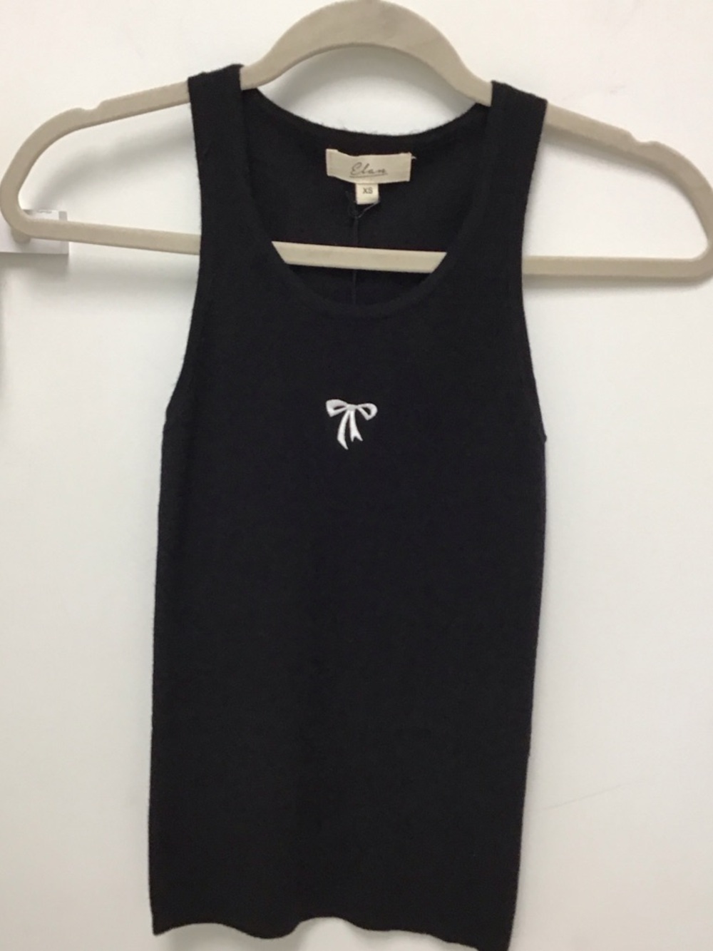 Elan Black Ribbed Tank Top with Bow Detail